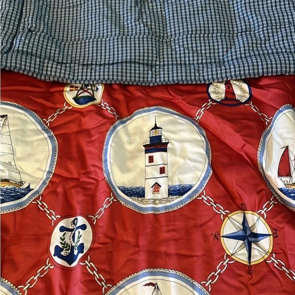 Custom Made Twin Sz Lighthouse Print - Attached Bed Skirt & Decorative Cording